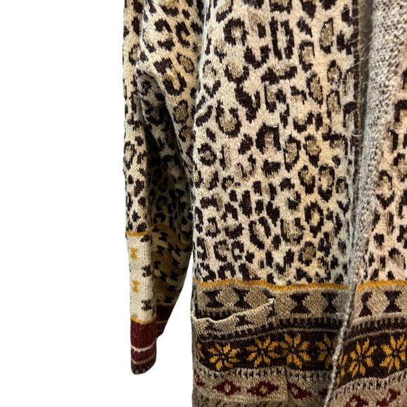 Max Sport Long Leopard Fair Isle Cozy Festival Open‎ Front Cardigan Sweater L - Picture 3 of 9